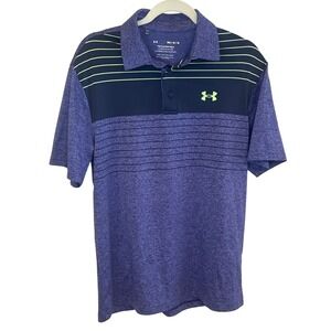 Under Armour Mens Playoff Polo Shirt Purple Navy Striped Golf Performance Medium